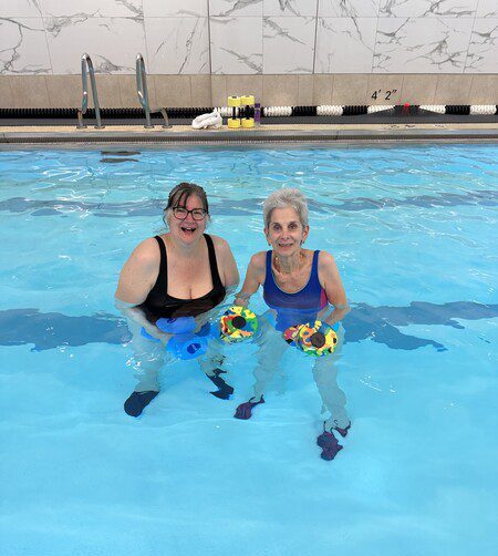 Voula Euthimiou ’81 and Jill Gordon Gomberg ’69 are pool pals. Jill met her husband, Steve ’69, at Bradley. Voula is a fraud prevention specialist with JPMorgan Chase & Co.